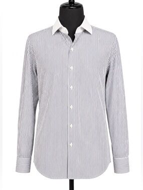 Proper Cloth button down light blue striped shirt w white collar- fits women M